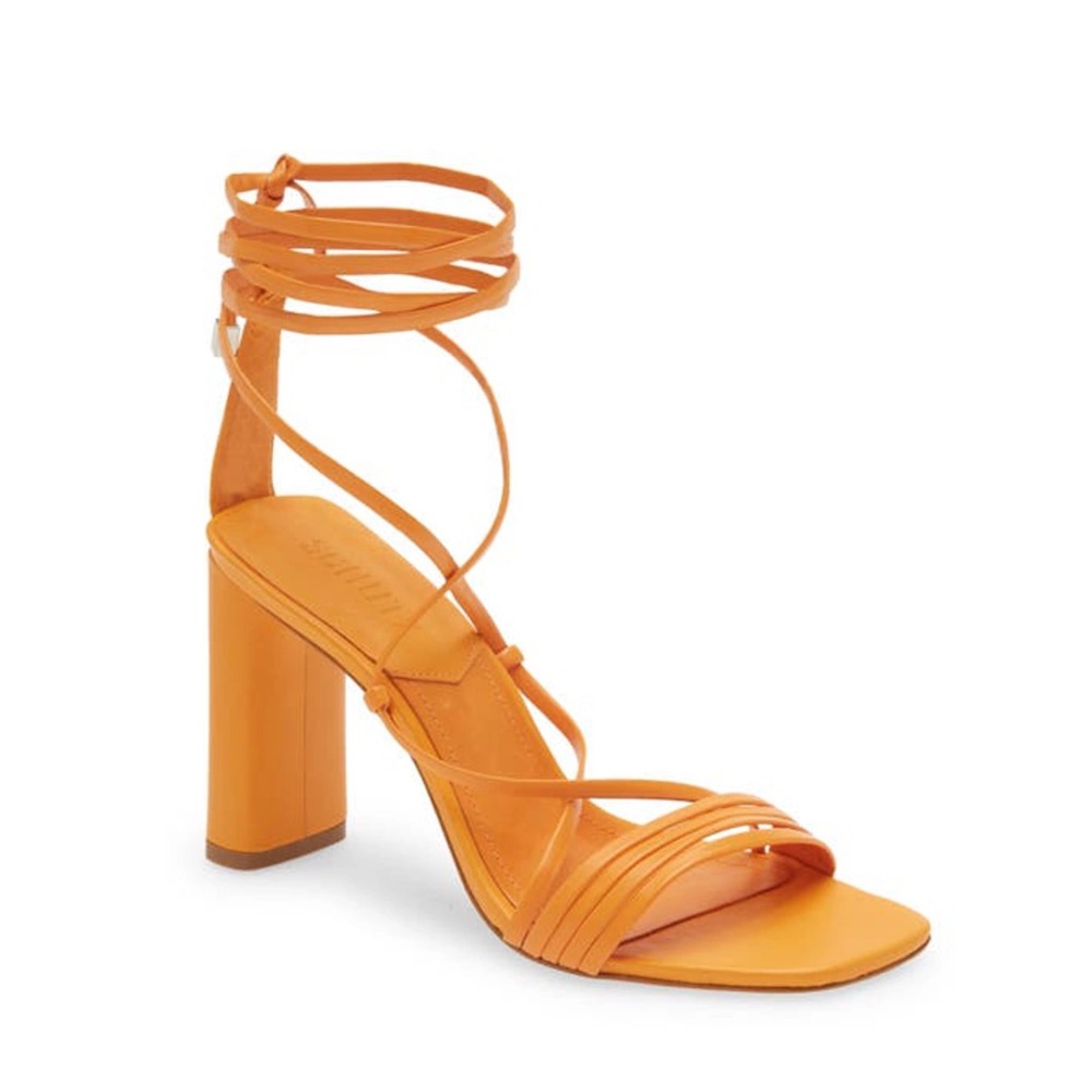 SCHUTZ Glenna Ankle Tie Sandal Bright Tangerine Orange Wrap Block Heel 8.5
